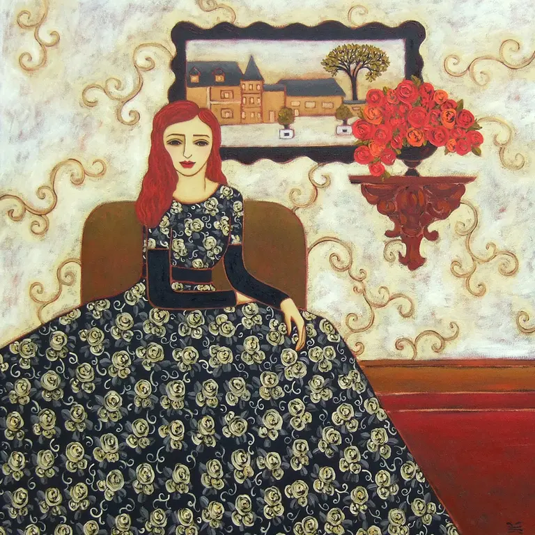 Image for Woman with Gold Rose Gown & Landscape