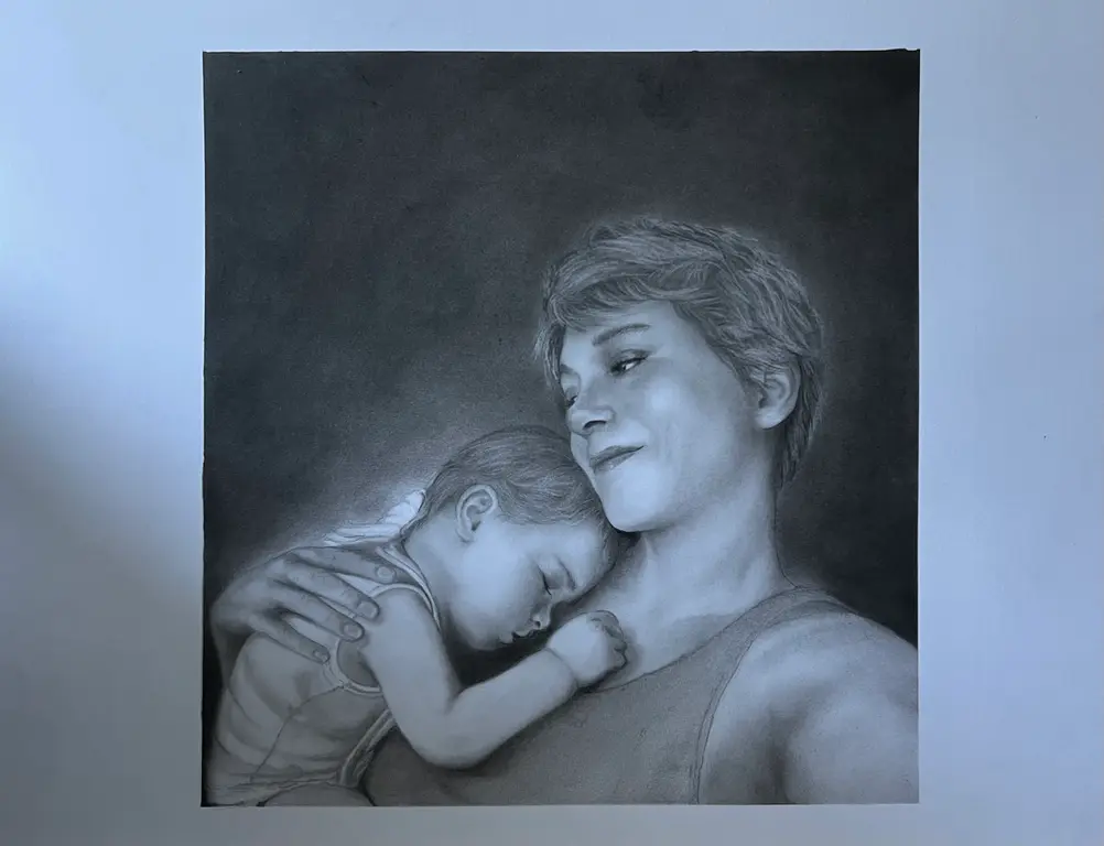 Image for Custom Portrait Drawing – “Mother’s Love” Style | Graphite & Charcoal on A4 Paper | Hand-Drawn from Your Photo