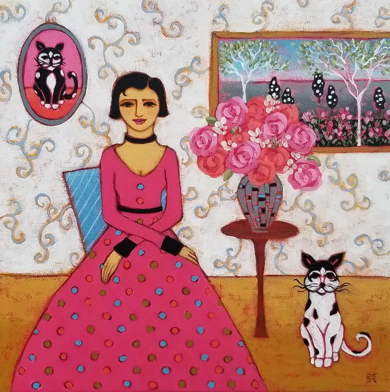 Image for Woman in Pink Gown with Cats