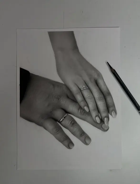 Image for Custom Hands Portrait Drawing • Hyperrealistic Graphite Art • Couple Engagement Gift  • Family Memory Sketch • Wedding Ring Portrait