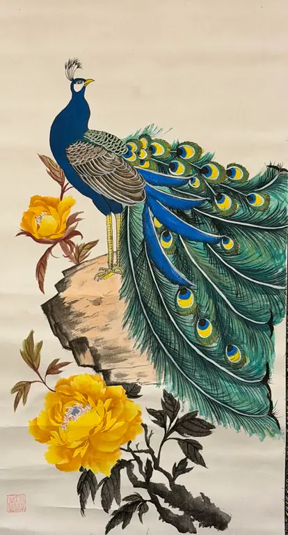 Image for Peacock and peonies